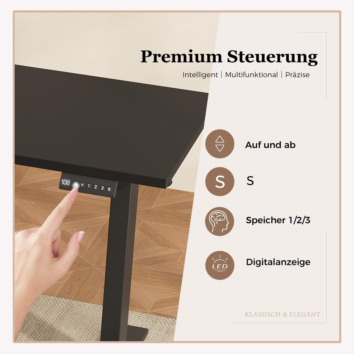 Klicelor L-shaped Electric Adjustable Desk, 160x140cm L Shape Standing Desk with 3 Memory Functions and Anti-collision Technology, Ergonomic Computer Table, Black - QUORE