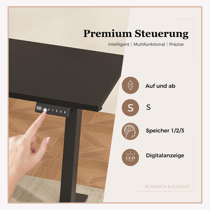 Klicelor L-shaped Electric Adjustable Desk, 160x140cm L Shape Standing Desk with 3 Memory Functions and Anti-collision Technology, Ergonomic Computer Table, Black - QUORE