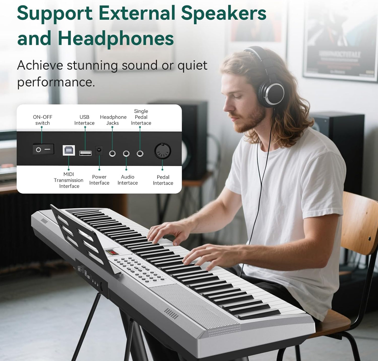 Digitale Piano Zilver – Keyboard – E-Piano – Elektrische Piano – 88-Toetsen Keyboard – 88 Gewogen Hammer Action Toetsen – 900 Klanken & 128-Stemmige Polyfonie