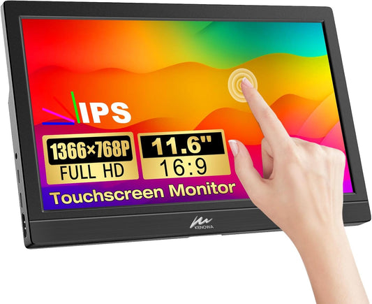 Kenowa Touch Screen Portable Monitor, 11.6 Inch HDR Portable Monitor, External Display, 1366 x 768 IPS, Eye Care Screen with HDMI USB Type-C, for PC/Computer/Laptop/Raspberry Pi/PS3/PS4/Xbox - QUORE