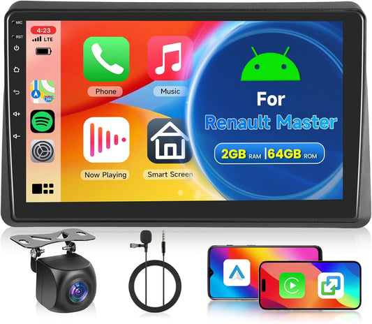 Hodozzy 2G + 64G Android-radio voor Renault Master 2019-2022 met Carplay Android Auto, draadloos, 10,1 inch (25,7 cm) touchscreen, GPS, Bluetooth, WLAN, DSP FM/RDS radio, stuurwielafstandsbediening