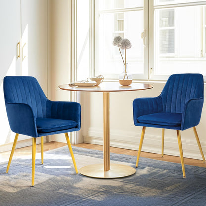CangLong Set van 2 eetkamerstoel stijlvolle fluwelen accent fauteuil voor woonkamer eetkamer, fluweel gestoffeerde keukenstoelen met gouden metalen poten, marineblauw