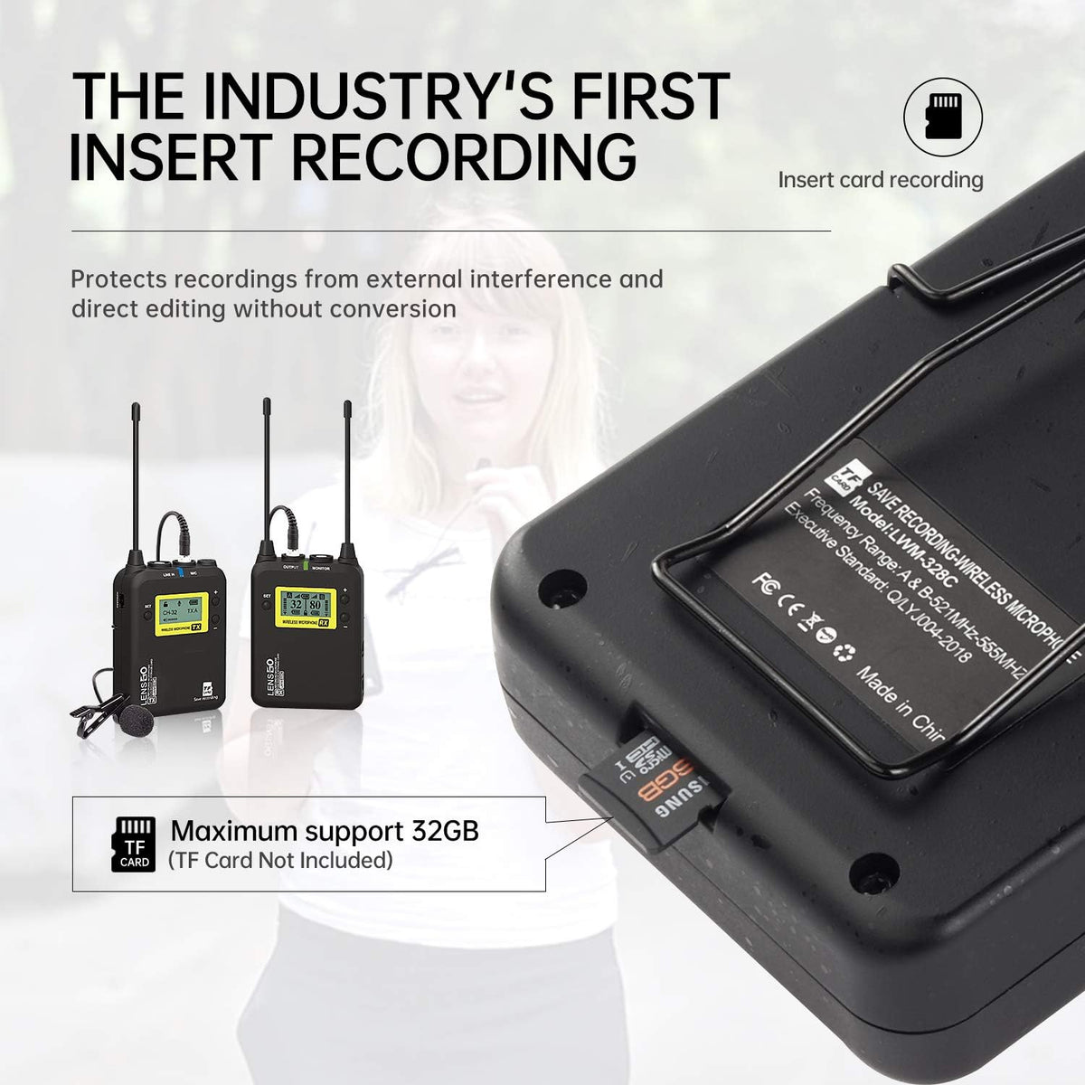 Draadloos Microfoonsysteem – Draadloze Reversmicrofoon – Lavalier Microfoon – Clipmicrofoon – 1 Zender En 1 Ontvanger – 99 UHF Kanalen – Bereik Tot 150 Meter