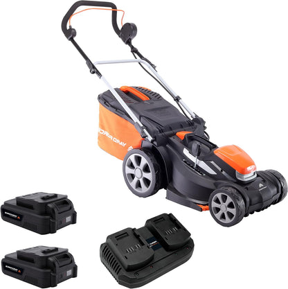 Accugrasmaaier – Elektrische Grasmaaier – Draadloze Grasmaaier – Lithium-ion Grasmaaier – Batterij Grasmaaier – 34 cm Maaibreedte – 2x 2,5 Ah Accu