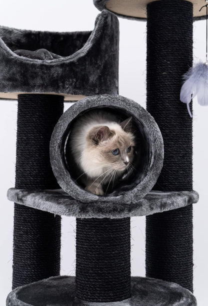 Krabpaal – Krabmeubel – Kattenpaal – Klimpaal – Zwart – Stevige Basis – Dikke Sisalstammen 12 cm
