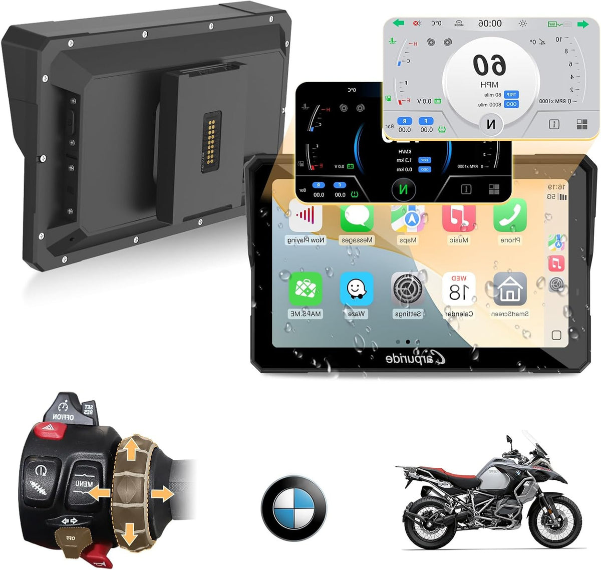 Draadloze CarPlay BMW Motorfiets Display – Moto Carplay Systeem – Navigatie Scherm – Touchscreen Module – Android Auto Interface – 7 Inch Waterdicht Touchscreen – Dual Bluetooth Met Intercomfunctie