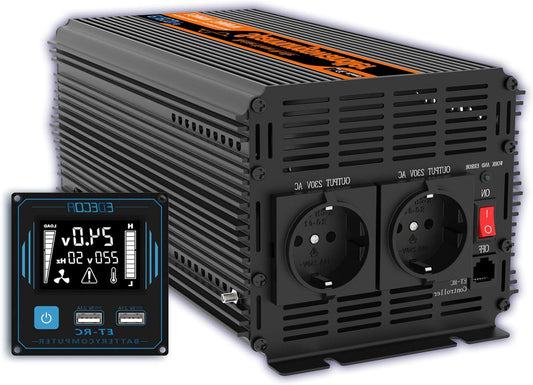 Zuivere Sinus Omvormer – Spanningsomvormer – Stroomomzetter – DC Naar AC Converter – 24V Naar 230V Omvormer – 1500W Continu Vermogen – LCD Afstandsbediening Met USB En Stopcontacten