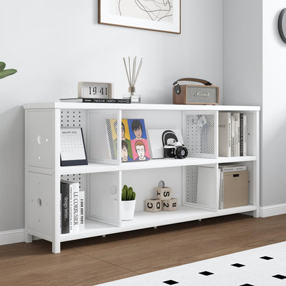 LVB Witte horizontale boekenkast, moderne boekenplank kubus opbergorganizer, boerderij brede grote houten metalen boekenplank, industriële lage lange kubusplank voor kantoor thuis slaapkamer