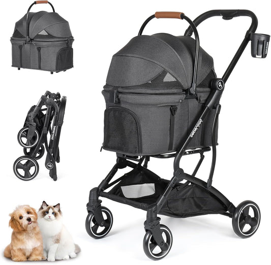 T3 Huisdier kinderwagen 3-in-1 hond kat kinderwagen voor kleine middelgrote honden en katten, opvouwbare lichte puppykinderwagen huisdier huisdier Gear reizen hondenwagen (zwart)