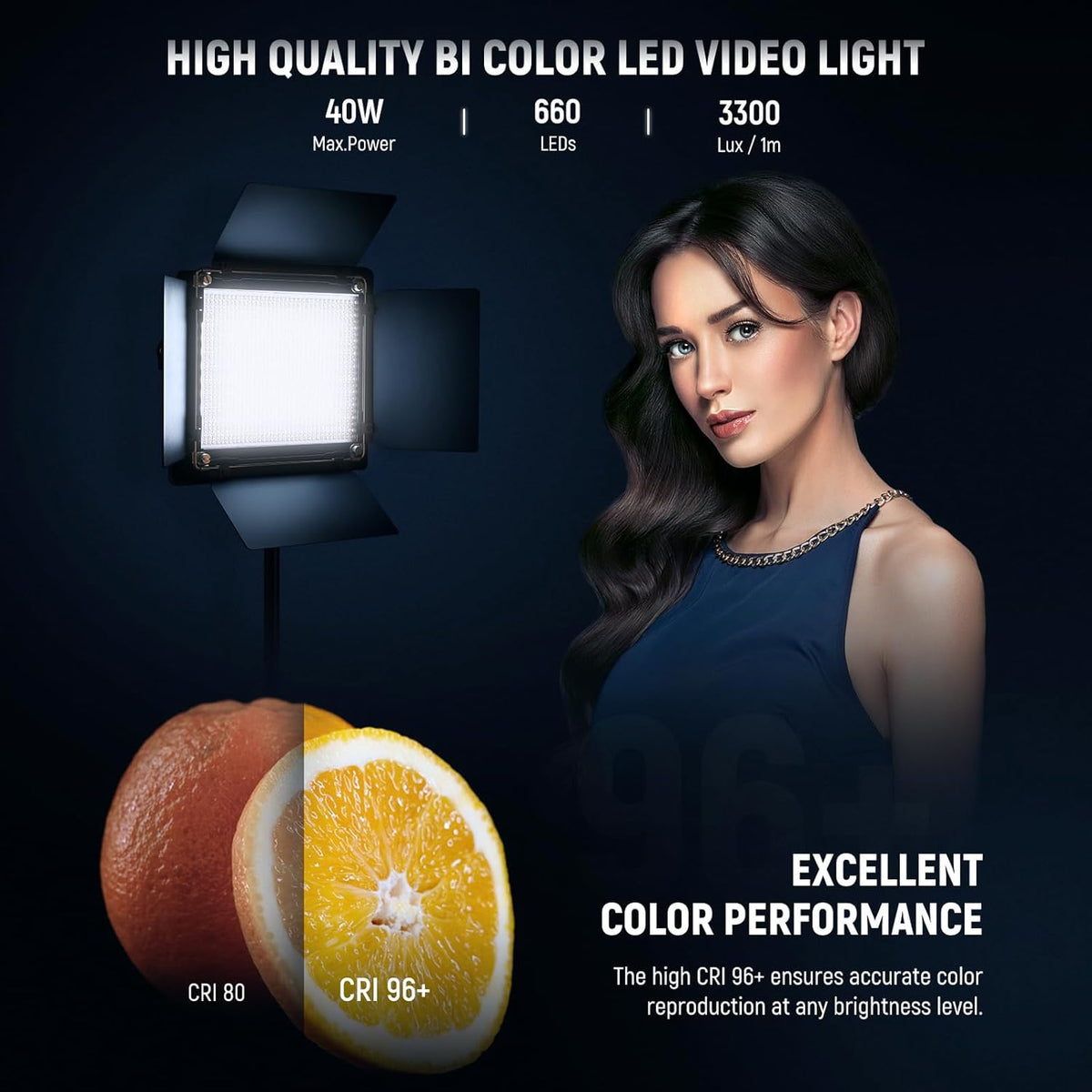 LED-videolichtset 2-delig met statief – Videolamp – Lichtpaneel – Fotolamp – Studiolamp – 3200K-5600K, CRI 96+ – 3300 Lux op 1 m