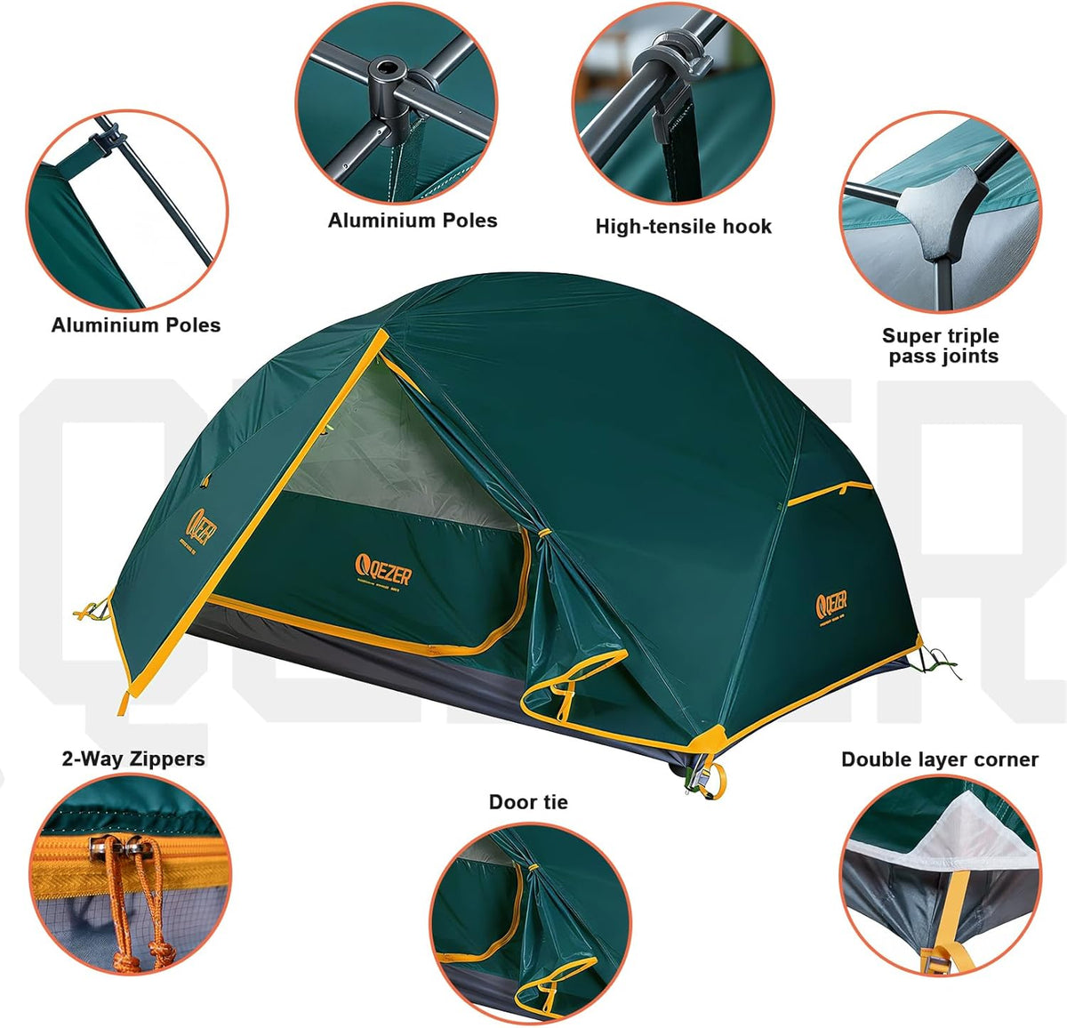 Campingtent, ultralichte koepeltent, waterdicht en winddicht, geschikt voor drie seizoenen, compact formaat, ideaal voor wandelen, kamperen en buitenactiviteiten