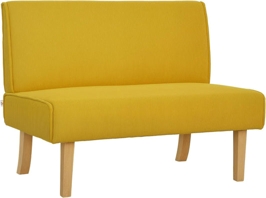HOMCOM 2 Sitzer Sofa, Couch mit Cord-Optik, Holzbeine, Gepolsterter Polstersofa, Double Sofa for Schlafzimmer, Wohnzimmer, 110 x 62 x 85 cm, Gelb - QUORE