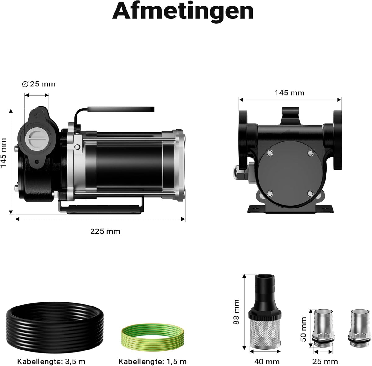 Wiltec brandstof hevelpomp 12 V, 180 W brandstofpomp 57 l/min, overhevelingspomp voor diesel/benzine, transferpomp 3200 rpm