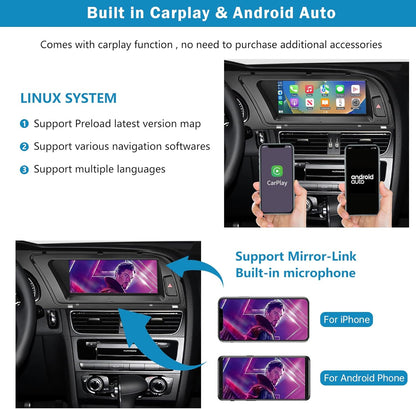 Ninetom Autoradio 8,9 Inch Touchscreen met Wireless Carplay en Android Auto voor 2009-2016 Audi A4 S4 met 3G MMI+ Systeem, Ondersteunt Mirrorlink, Camera, Navigatie