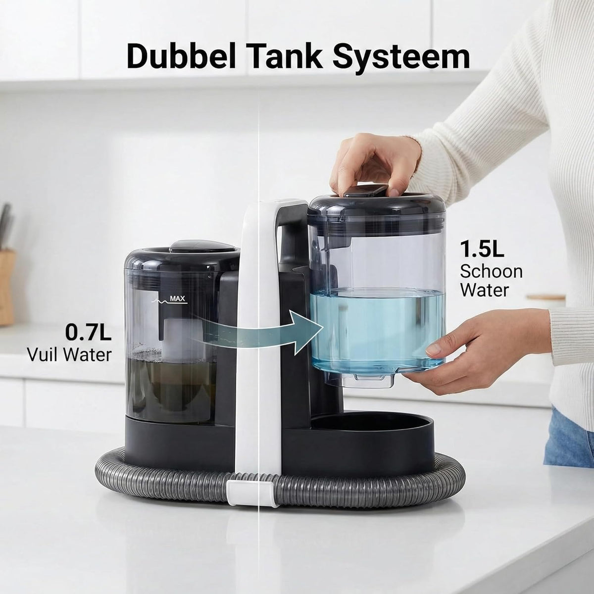 Tapijtreiniger – Vlekkenreiniger – Bankreiniger – Meubelreiniger – Zetelreiniger – Compact Design – 600W Krachtige Motor – 15KPa Zuigkracht – 1,5L Schoonwatertank & 0,7L Vuilwatertank – Lichtgewicht & Draagbaar