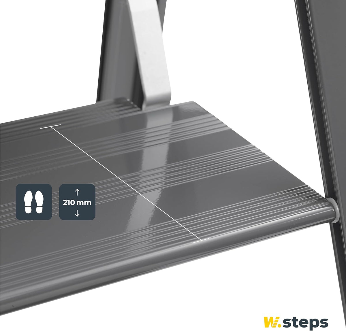 W.Steps 728502 Vikingstep Midi Zwarte aluminium trapladder, 480 mm hoog, belastbaar tot 150 kg, compacte aluminium vouwladder met 2 treden, slechts 35 mm breed