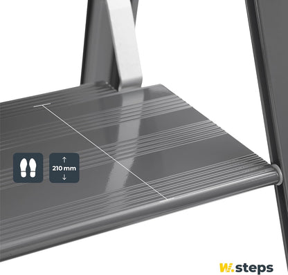 W.Steps 728502 Vikingstep Midi Zwarte aluminium trapladder, 480 mm hoog, belastbaar tot 150 kg, compacte aluminium vouwladder met 2 treden, slechts 35 mm breed