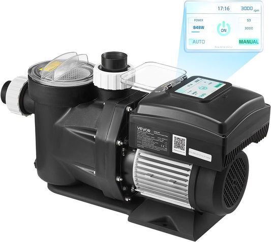 VEVOR Zwembadpomp, variabele snelheid, 2200 W, filterpomp voor zwembad, 43.000 l/u, voor bovengrondse zwembad, zelfaanzuigend, met filtermand, timer, opvoerhoogte max. 18 m