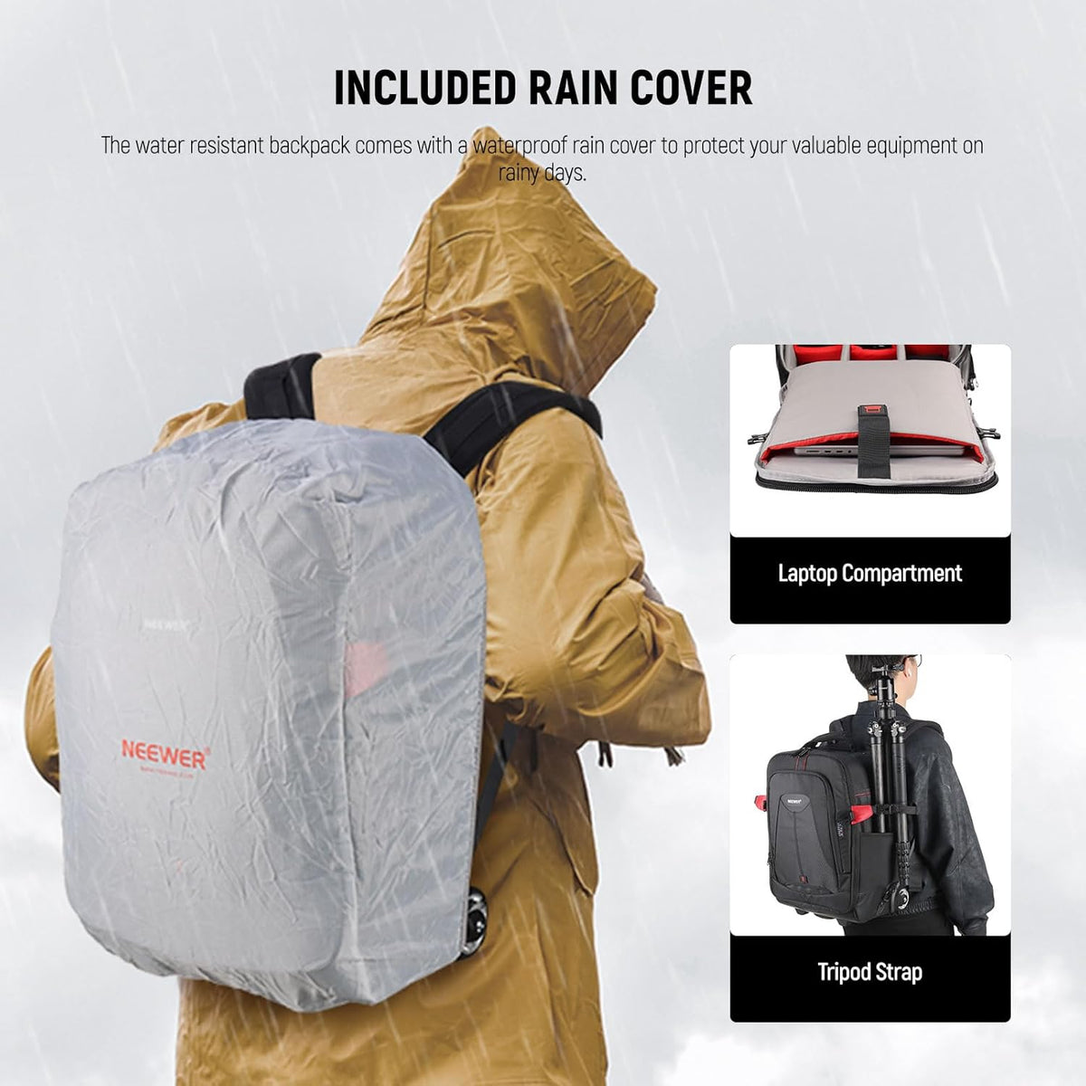 Camera-Rugzak – Cameratas – Fototas – Rollende Rugzak – Trolley – 2-In-1 Met Afneembaar Gevoerd Vak – Waterafstotend Nylon Met Regenhoes