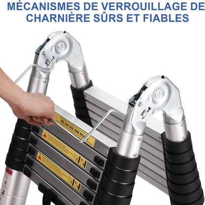 Telescopische ladder van aluminium, vouwladder, multifunctionele ladder, staande ladder, uittrekbare ladder, maximale belasting: 150 kg, zilver