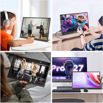 16 Inch Portable Monitor, Full HD Display, 1920 x 1200p, 300cd/Brightness, IPS 60Hz LCD Panel, 100% RGB, Built-in Speaker, Portable HDMI USB C Monitor for PC, Laptop - QUORE