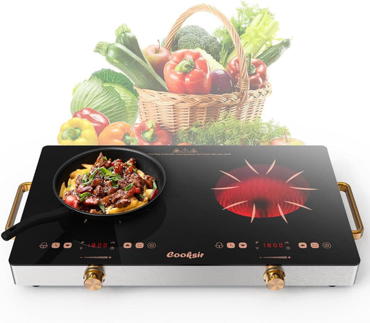 Keramische kookplaat 2 platen, zelfvoorzienend kookplaat met knoppen, dubbele zone, 56 cm, 220-240 V