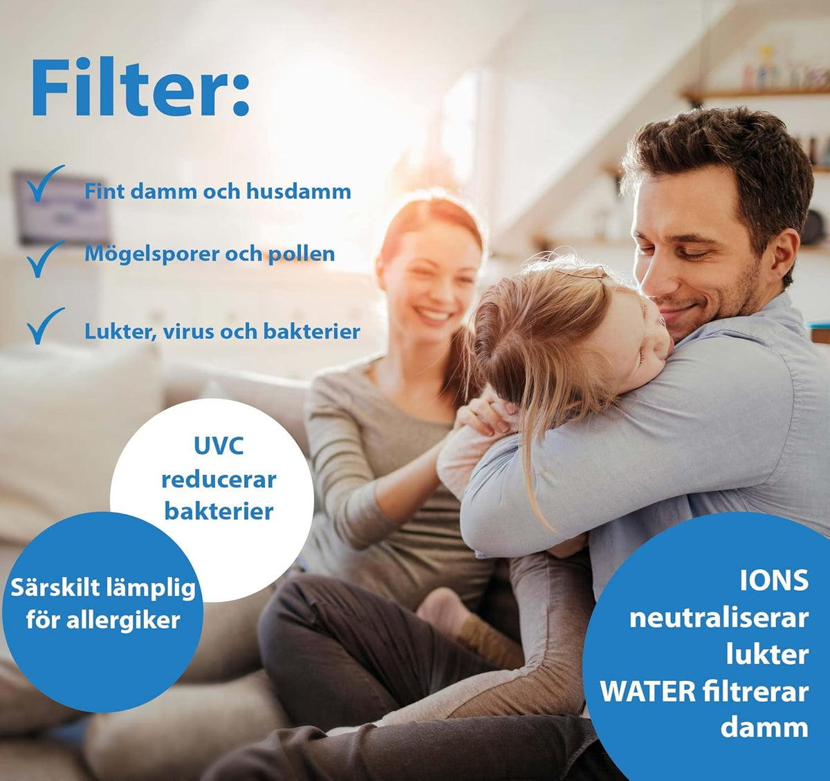 Ionische Luchtreiniger – Luchtfilter – Luchtverfrisser – Luchtzuiveraar – Ionenreiniger Tot 35 M² – Waterfiltratie – Stille Nachtmodus
