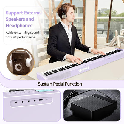 E-piano 88 toetsen – Keyboard Piano – Digitale Piano – Opvouwbare E-Piano – Elektrische Piano – Paars – Bluetooth en MIDI-ondersteuning – 1800 mAh Batterij