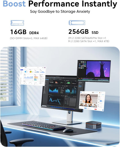 NiPoGi Pinova P1 Mini PC AΜD Ryzen 4300U W11 Pro (4C/4T, 3,7 GHz, beter dan N150) 16GB DDR4 256GB SSD 4K@60Hz Triple Display (HDMI 2.0 + Type-C + DP1.4) / WiFi 5 / BT 4.2 / LAN Computer Büro/Bildung