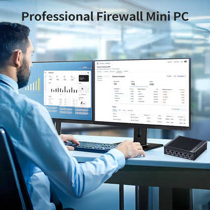 Firewall Mini PC – Micro Firewall Appliance – Netwerkbeveiliging Router – Fanless Mini PC – Embedded Security Device – Intel N3700 4 Cores – 6x Intel 2.5GbE Poorten, Stille Koeling