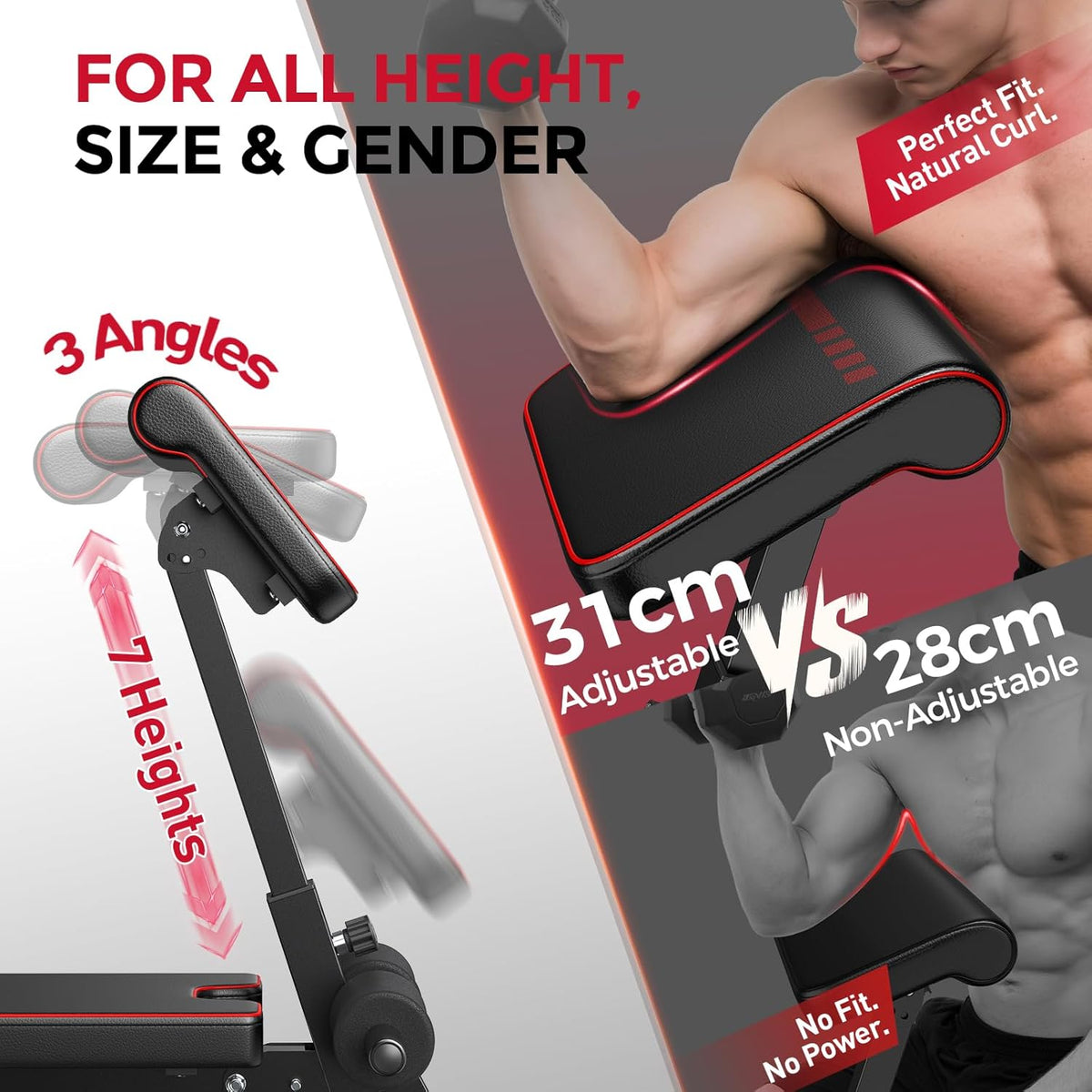 FLYBIRD Multifunctionele Gewichtbank, Krachtraining voor Huisgym, Eenvoudig Opklapbaar & Instelbaar, 360KG Capaciteit met Bicepcurlsteun / 544KG Zware Gewichtbank
