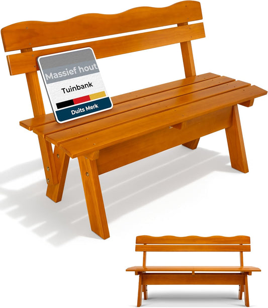 Beautissu Houten Tuinbank Weerbestendig 2 Personen 120 cm breed – Massief Hout Gelakt – Duurzaam Robuust Tuinbank Hout voor Balkon Terras Serre of Tuin – RD