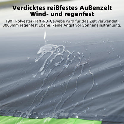 Tunneltent voor 4 personen, tipi-tent, grote campingtent met slaapcabine, 3000 mm waterdichte familietent, huistent met 3 ingangen, glamping-tent met afneembare tentbodem