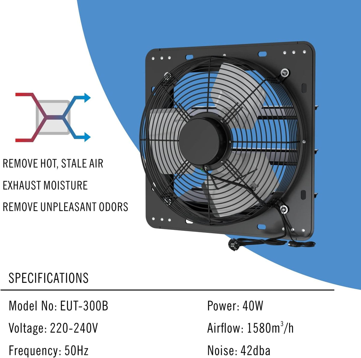 300 mm intelligente eafvoerventilator Wifi App, buisventilator, afzuigkap voor verwarming, koeling, booster, groeitenten, hydroculturen, thuisgebruik