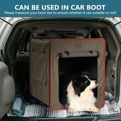 Petsfit Hondenbox, opvouwbaar, met 3 cm dikke pluchen mat, draagbare transportbox voor honden, hondentransportbox voor grote honden, geschikt voor binnen en buiten, bruin, L 79 x 53,5 x 66 cm