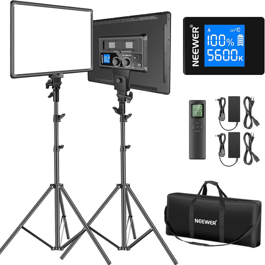Led-videoverlichting – Led-paneel – Videolicht – Studiolamp – Fotolamp – Set Van 2 Dimbare Tweekleurige 18 Inch Panelen Met Statieven En Afstandsbediening – 3200K Tot 5600K – CRI97+ En Tot 4800 Lux
