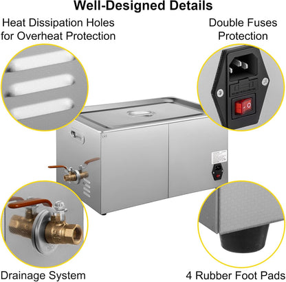 Ultrasone reiniger, ultrasoon reinigingsapparaat, ultrasone reiniger met verwarming, digitale timer voor glazen, sieraden, valse tanden, munten