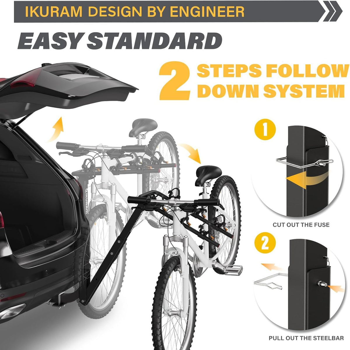 Fietsendrager – Fietsdrager – Trekhaakdrager – Autodrager – 3 Fietsen – Dubbel Opvouwbaar Design – Staal Met UV-bestendig Rubber