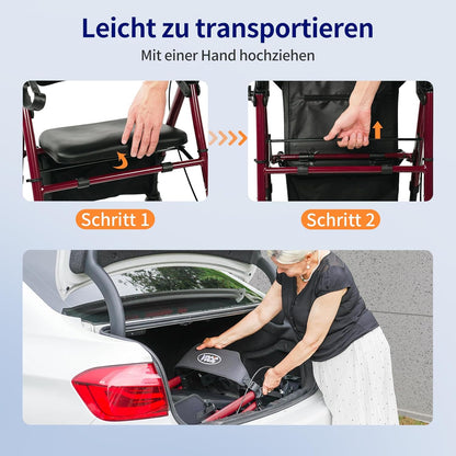 VOCIC Rollator, opvouwbaar en licht, met zitje, rollatoren voor senioren, inklapbaar, met 20 cm banden voor alle terreinen, zitje en handgreep, in hoogte verstelbaar, groen