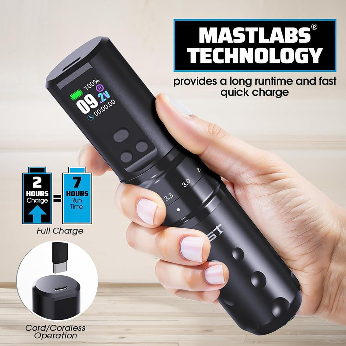Draadloze Tattoo Pen – Tattoo Machine – Tattoo Gun – Rotary Pen – Tattoo Machine Pen – 7 Instelbare Slaglengtes – 2000mAh Batterij & OLED Display