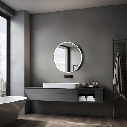 Talos Spiegelkast met verwisselbare verlichting Black Nova Ø60 cm zwart - Spiegelkast badkamer met 2 legplanken - aluminium - achterwand gespiegeld