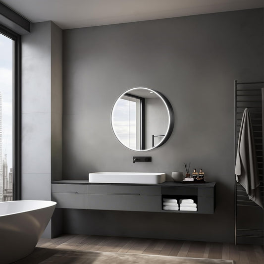 Talos Spiegelkast met verwisselbare verlichting Black Nova Ø60 cm zwart - Spiegelkast badkamer met 2 legplanken - aluminium - achterwand gespiegeld