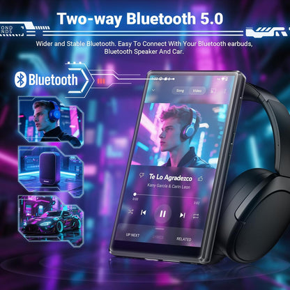 MECHEN 256GB MP3 Player Spotify with Bluetooth WiFi, Android 13 & WLAN Streaming, 5-Inch IPS Screen 1080P, Audible Deezer Amazon Music Pre-Installed - QUORE