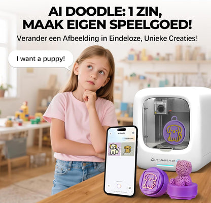 AI-Aangedreven X-MAKER JOY 3D-Printer Voor Kinderen, Volledig Gemonteerde Mini 3D-Printer Met Snelheid Tot 400 Mm/s, Automatisch Nivelleren, 1500+ Modellen & 16+ Modules，Kerstcadeau
