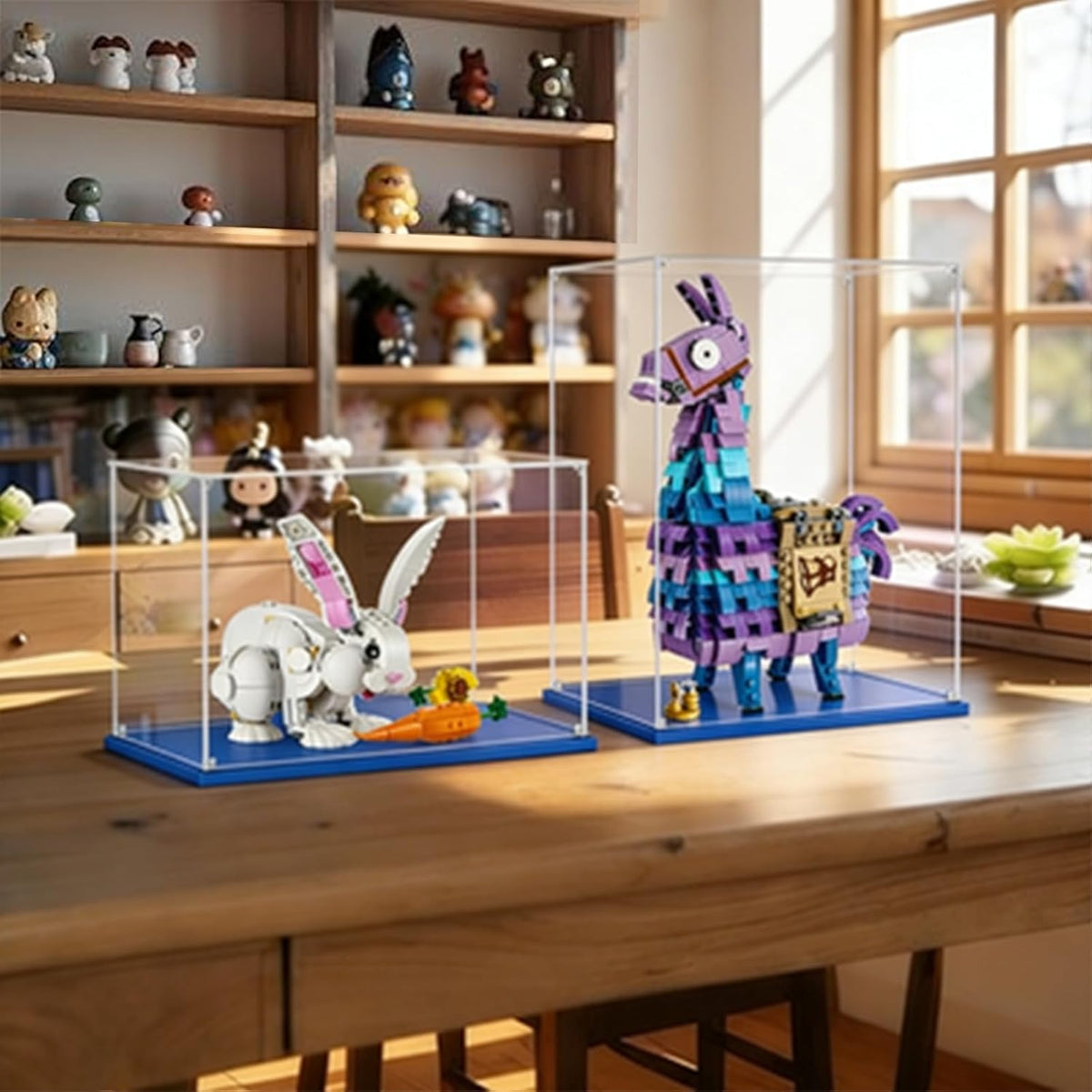 3mm Transparante vitrinekast van acryl, organizer,stofdichte bescherming,showcase met LEGO serie modellen 21353 41164 71748 voor actiefiguren，speelgoed。Blauw basis (1, 55x30x25cm)