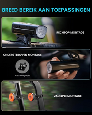 Fietslamp - Fietslicht - Fietsverlichting Set - Oplaadbaar - met 1500 Lm Koplamp - Smart Achterlicht - 5 Helderheidsniveaus - USB-C - voor Road - Mountain - Urban Fietsen - Strap Mount - IPX7-Waterdicht - Zwart en Rood