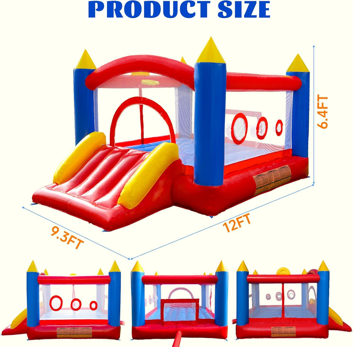 PVC springkasteel met ventilator, trampoline, glijbaan, veiligheidsnet, dit springkasteel is gemaakt van pvc, geschikt voor thuis, buiten, kleuterschool of commercieel (afmetingen: 365 x 283 x