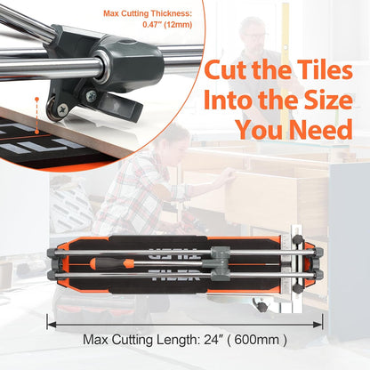 TILER 630 mm Tegelsnijder Handmatig, 25 inch Professionele Machine met Wolfraamcarbide Snijwiel,Basis en Antislip Steunen, Precieze Tegelsnijder voor Keramiek & Porselein, DIY & Vakmensen