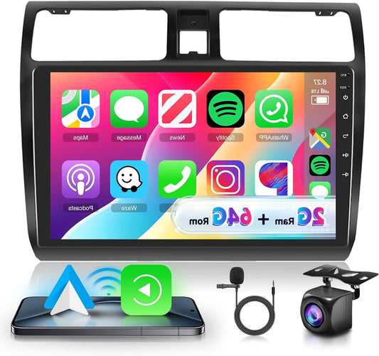 Car Radio 2G+64G Android 15 for Suzuki Swift 2005-2010, 10.1 Inch HD 2.5D Touch Screen Car Radio with Wireless Carplay Android Car GPS Wi-Fi USB Bluetooth FM RDS Radio Rear View Camera - QUORE