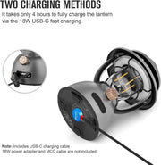 Campinglamp - Kampeerlamp - Retro Stijl LED-lantaarn - Dimbare - Draagbare - met Noodstroombank - USB-C & A Oplaadbaar - voor Buiten - Camping - Noodsituatie - IPX5 Waterdicht - 300Lm - 11200 mAh - Grijs